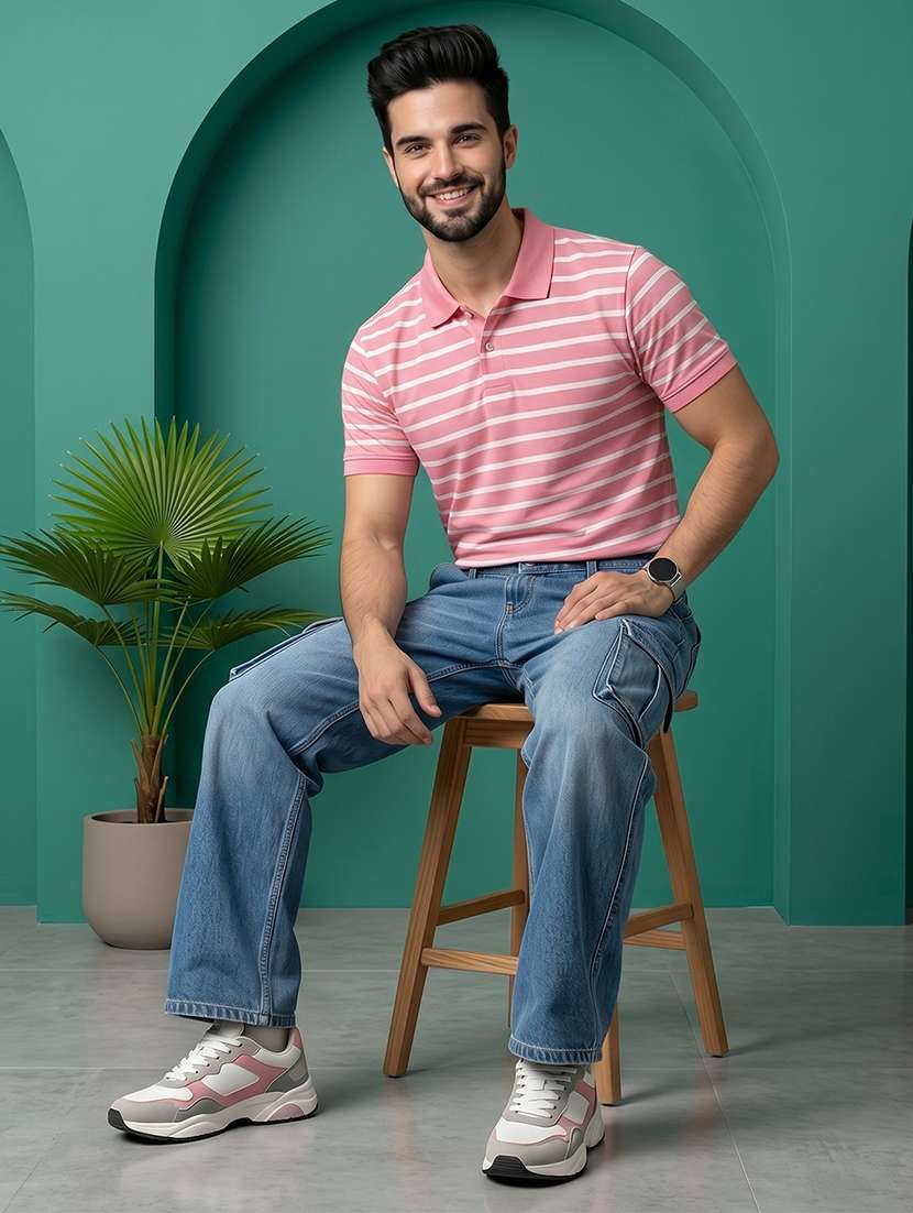 Men Striped Short Sleeve Regular Fit Polo T-shirt - 22527491 -  Standard Image - 4