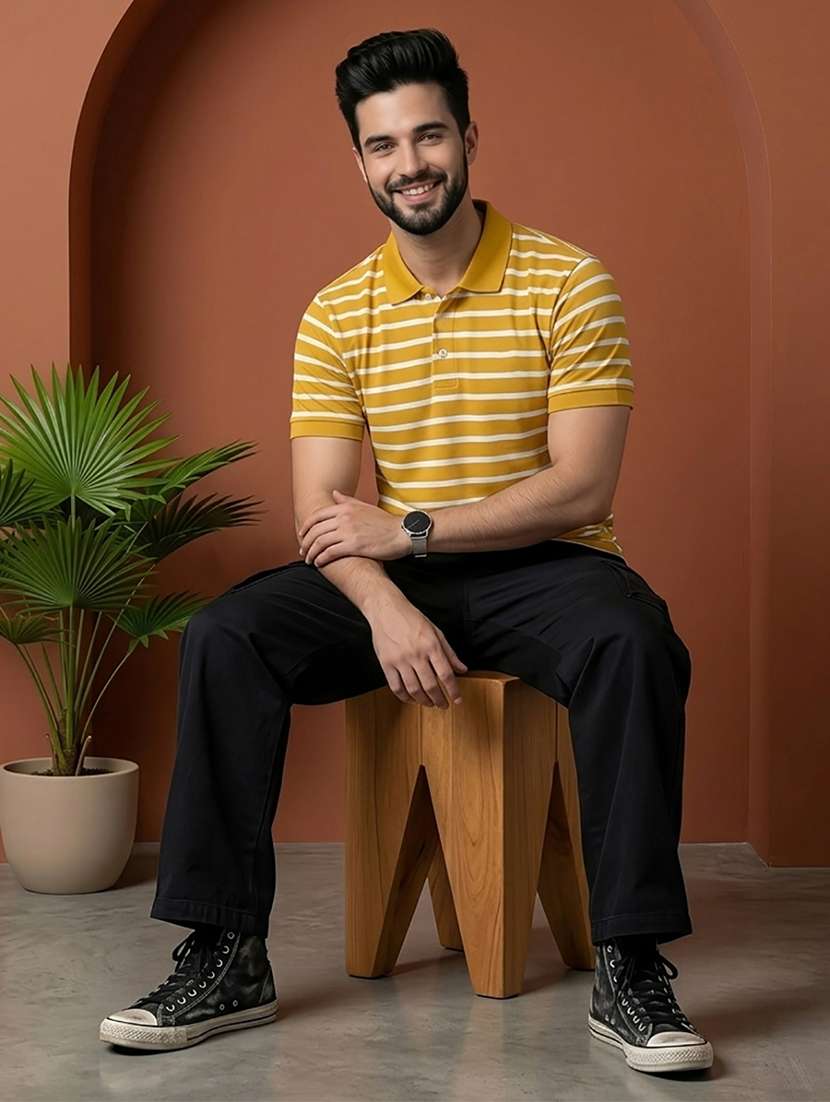 men striped short sleeves polo t-shirt
