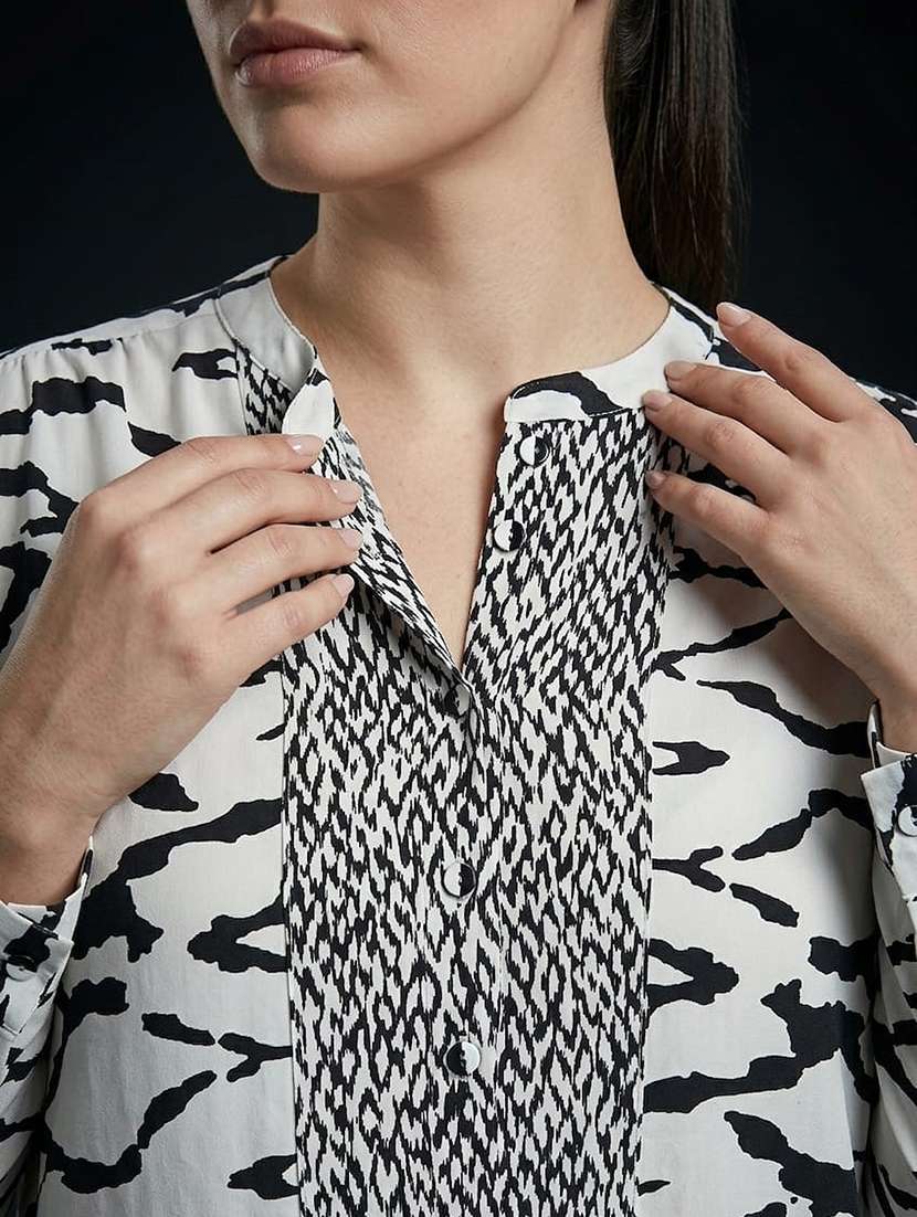 women printed mandarin neck regular shirt - 22527560 -  Standard Image - 1