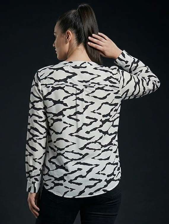 women printed mandarin neck regular shirt - 22527560 -  Standard Image - 4