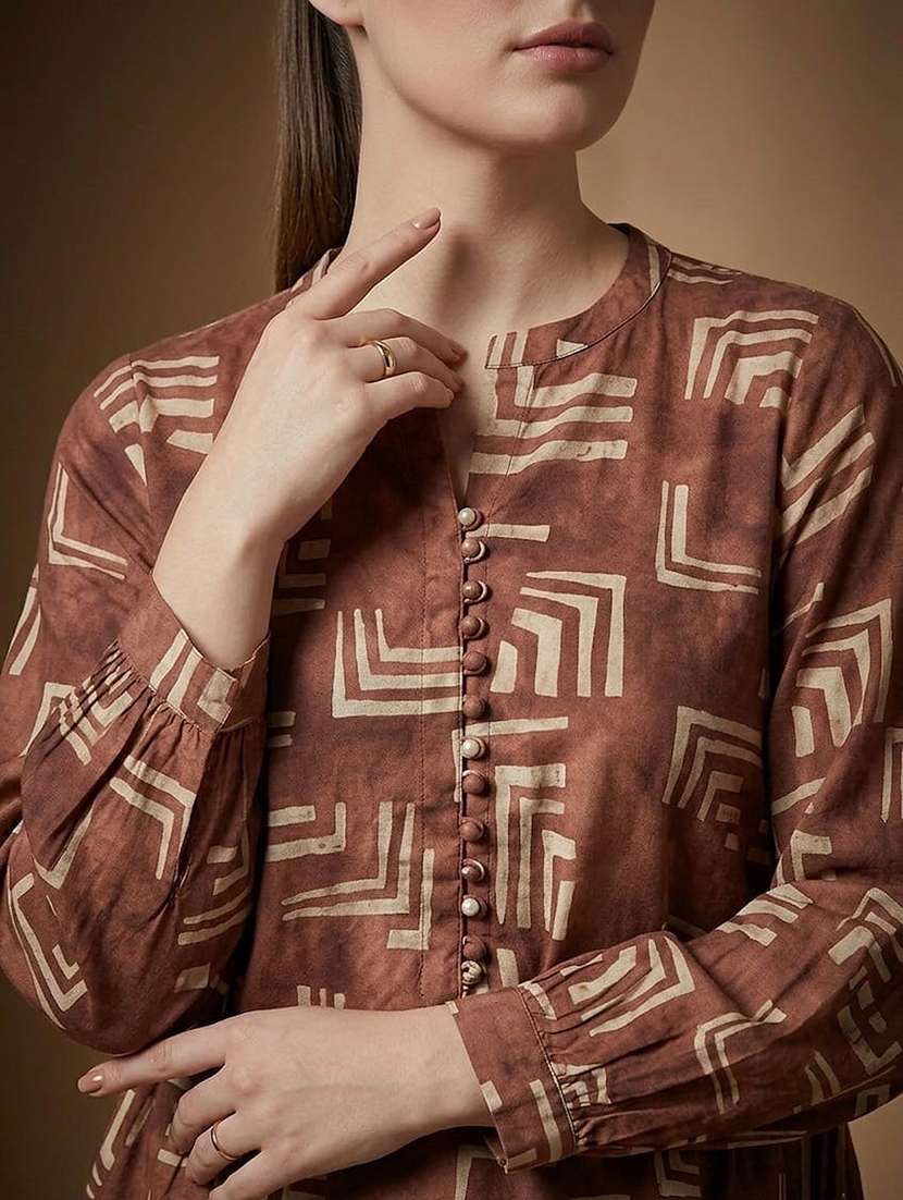 women printed mandarin neck a-line top - 22527561 -  Standard Image - 1