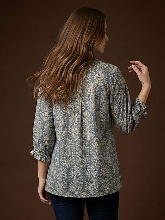 women printed mandarin neck a-line top - 22527563 -  Standard Image - 4