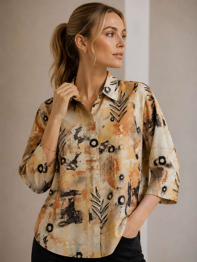 women printed collared regular shirt