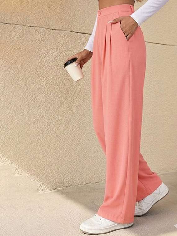 women solid high rise straight fit trouser - 22527568 -  Standard Image - 1