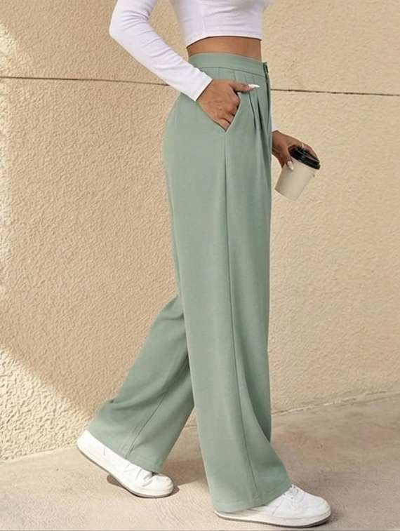 women solid high rise straight fit trouser - 22527571 -  Standard Image - 1