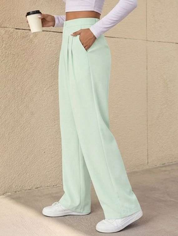 women solid high rise straight fit trouser - 22527572 -  Standard Image - 1