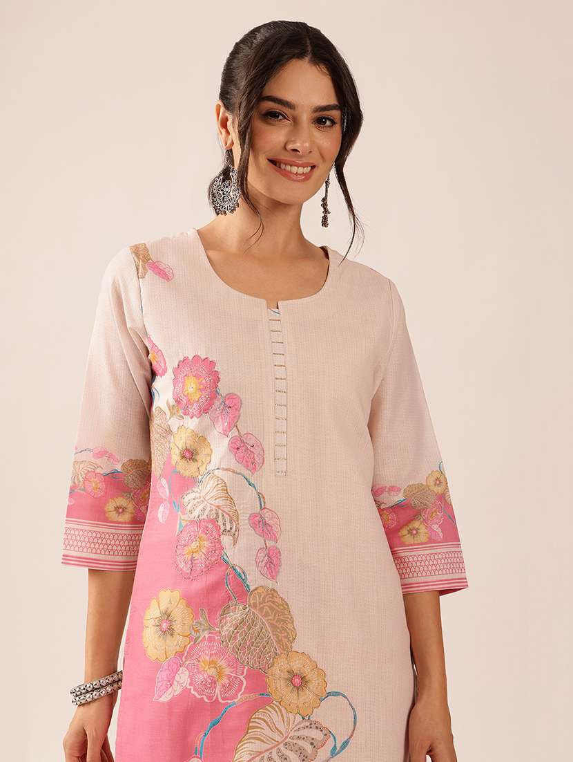 Women Floral Three Quarter Sleeve Kurta Palazzo With Dupatta Set - 22527681 -  Standard Image - 1