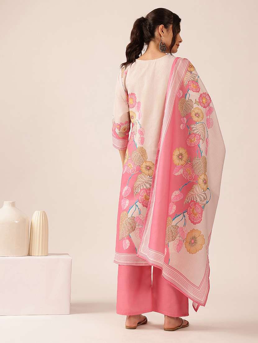 Women Floral Three Quarter Sleeve Kurta Palazzo With Dupatta Set - 22527681 -  Standard Image - 4