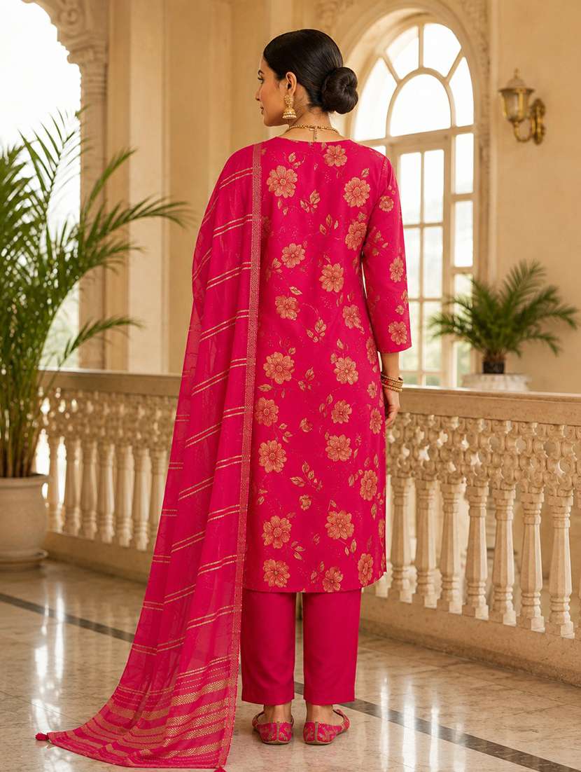 women printed three quarter sleeves kurta and pant set with dupatta - 22527683 -  Standard Image - 4