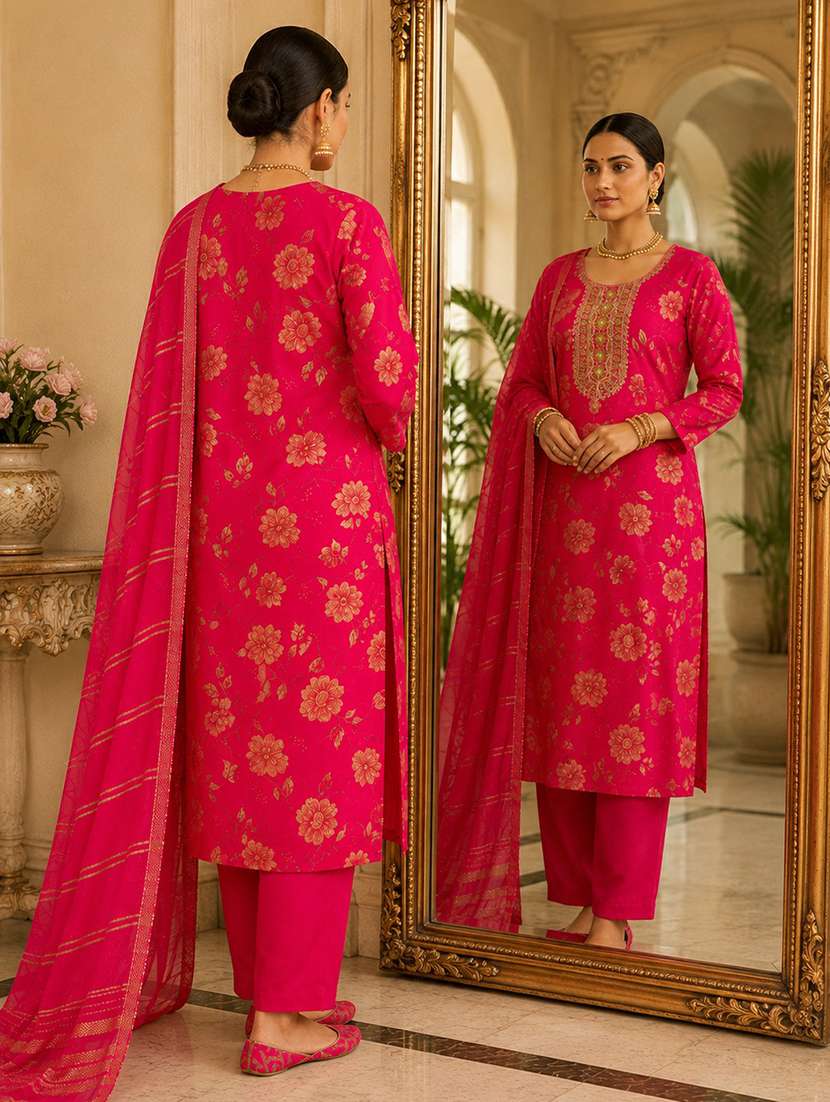 women printed three quarter sleeves kurta and pant set with dupatta - 22527683 -  Standard Image - 6