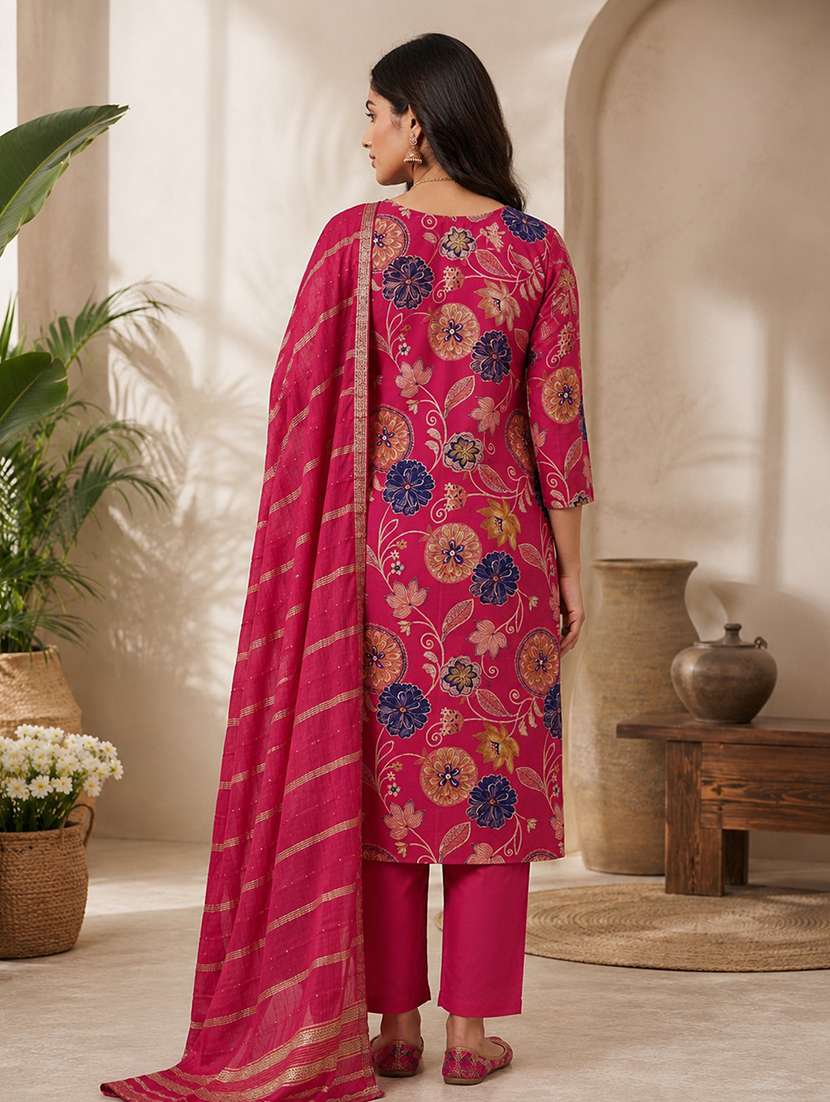 women printed three quarter sleeves kurta and pant set with dupatta - 22527687 -  Standard Image - 4