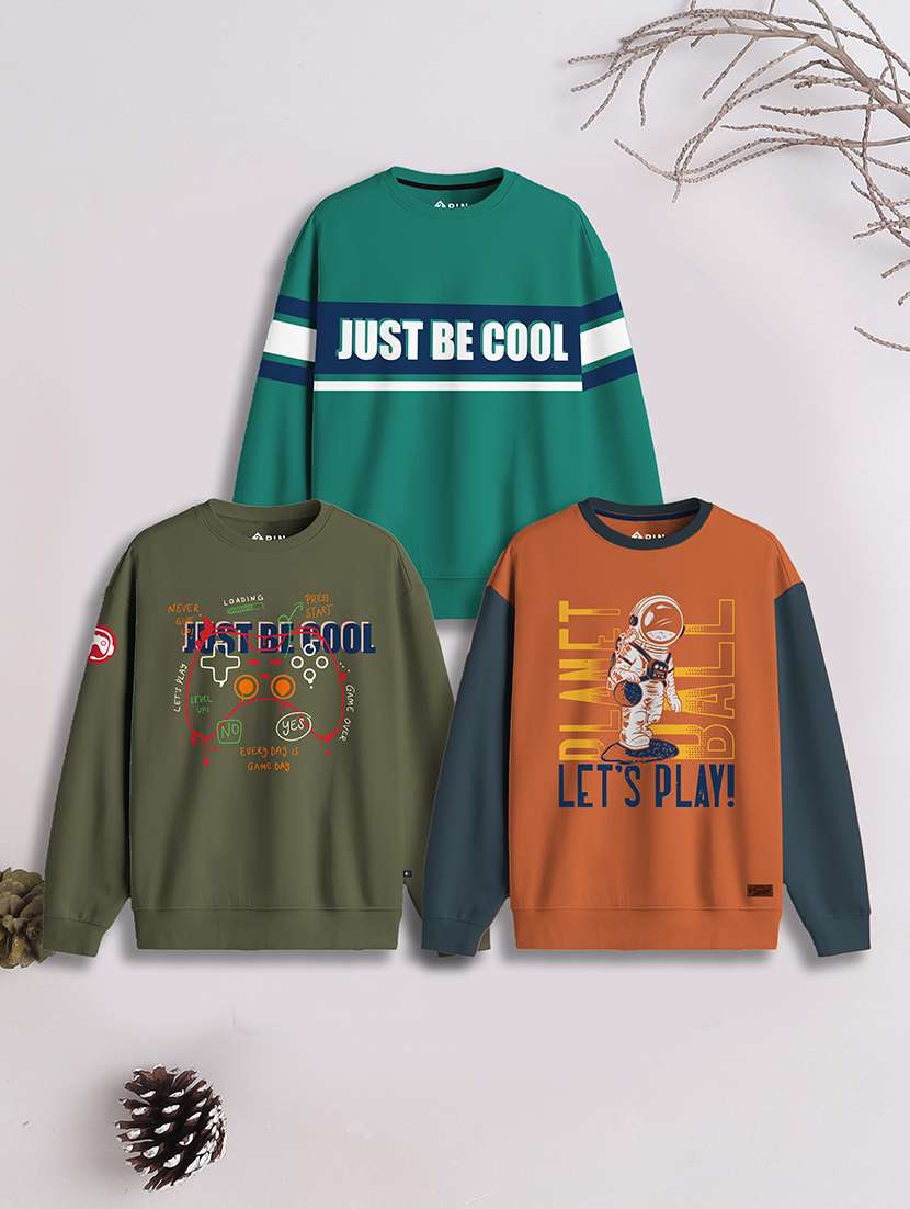 boys pack of 3 printed sweatshirt - 22527701 -  Standard Image - 1