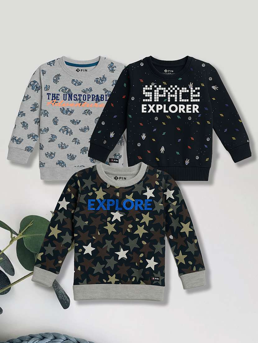 boys pack of 3 printed sweatshirt - 22527702 -  Standard Image - 1