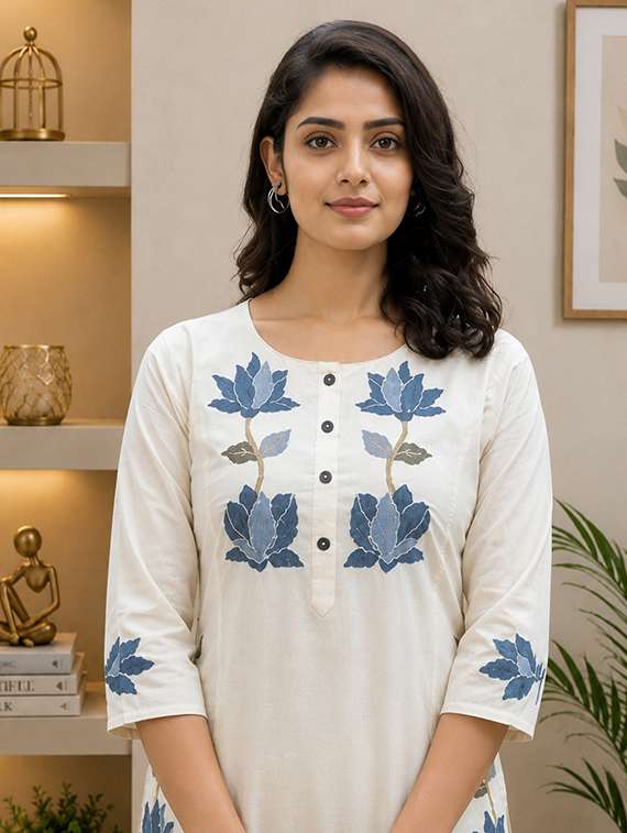 women embroidered three quarter sleeves kurta pant set - 22527713 -  Standard Image - 1