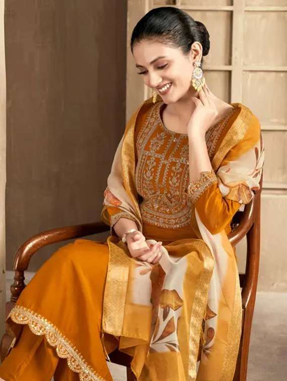 women embroidered three quarter sleeves kurta pant set with dupatta - 22527722 -  Standard Image - 1
