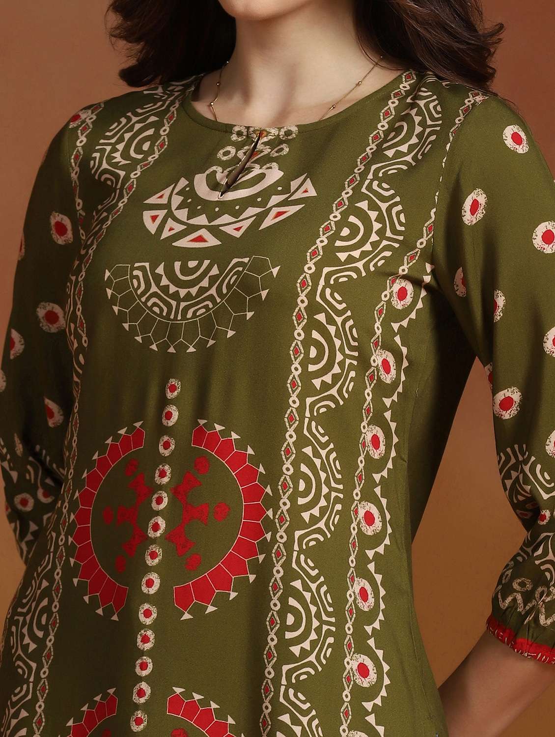 women printed three quarter sleeve straight kurti - 22527725 -  Standard Image - 1