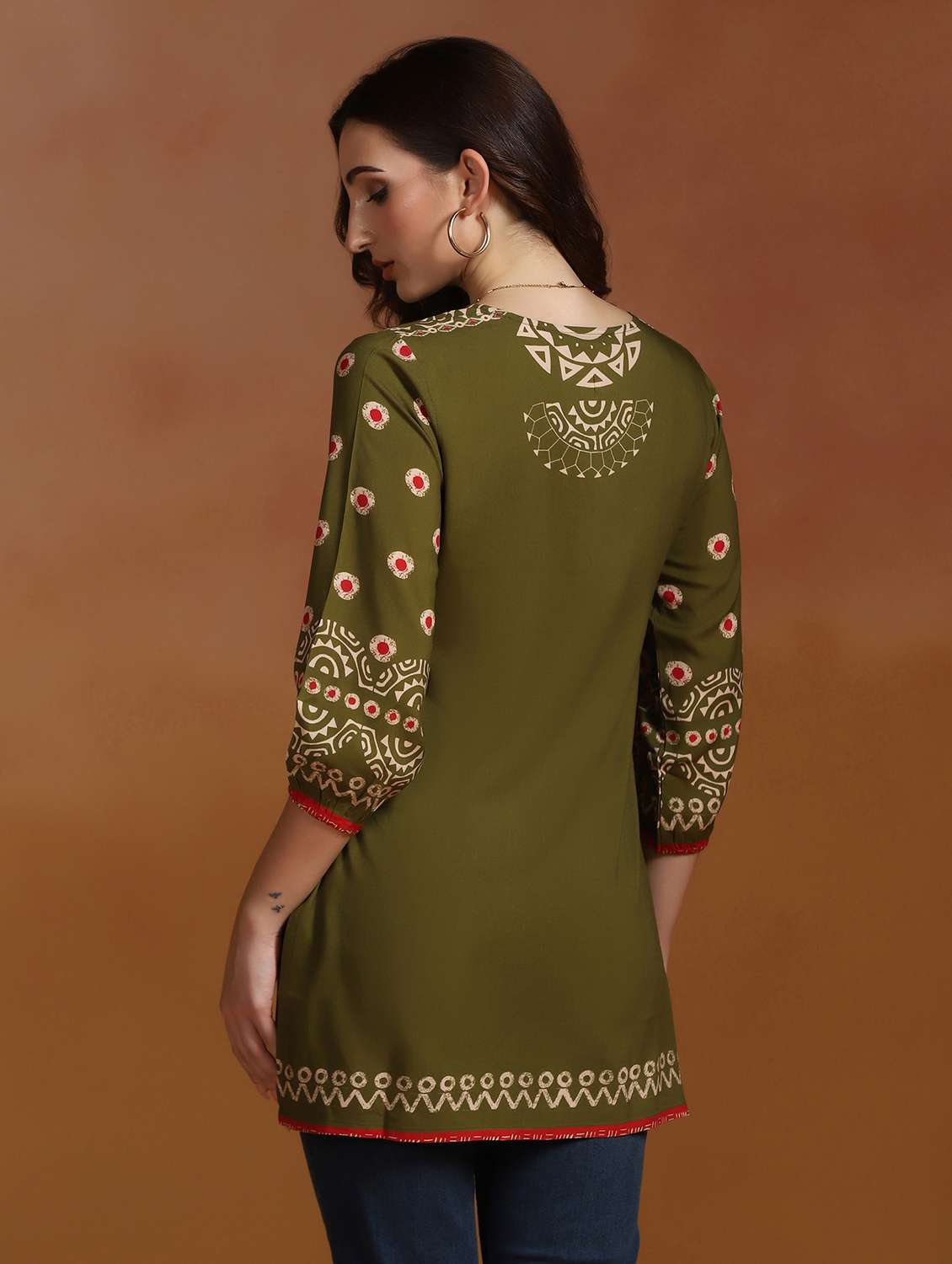 women printed three quarter sleeve straight kurti - 22527725 -  Standard Image - 4