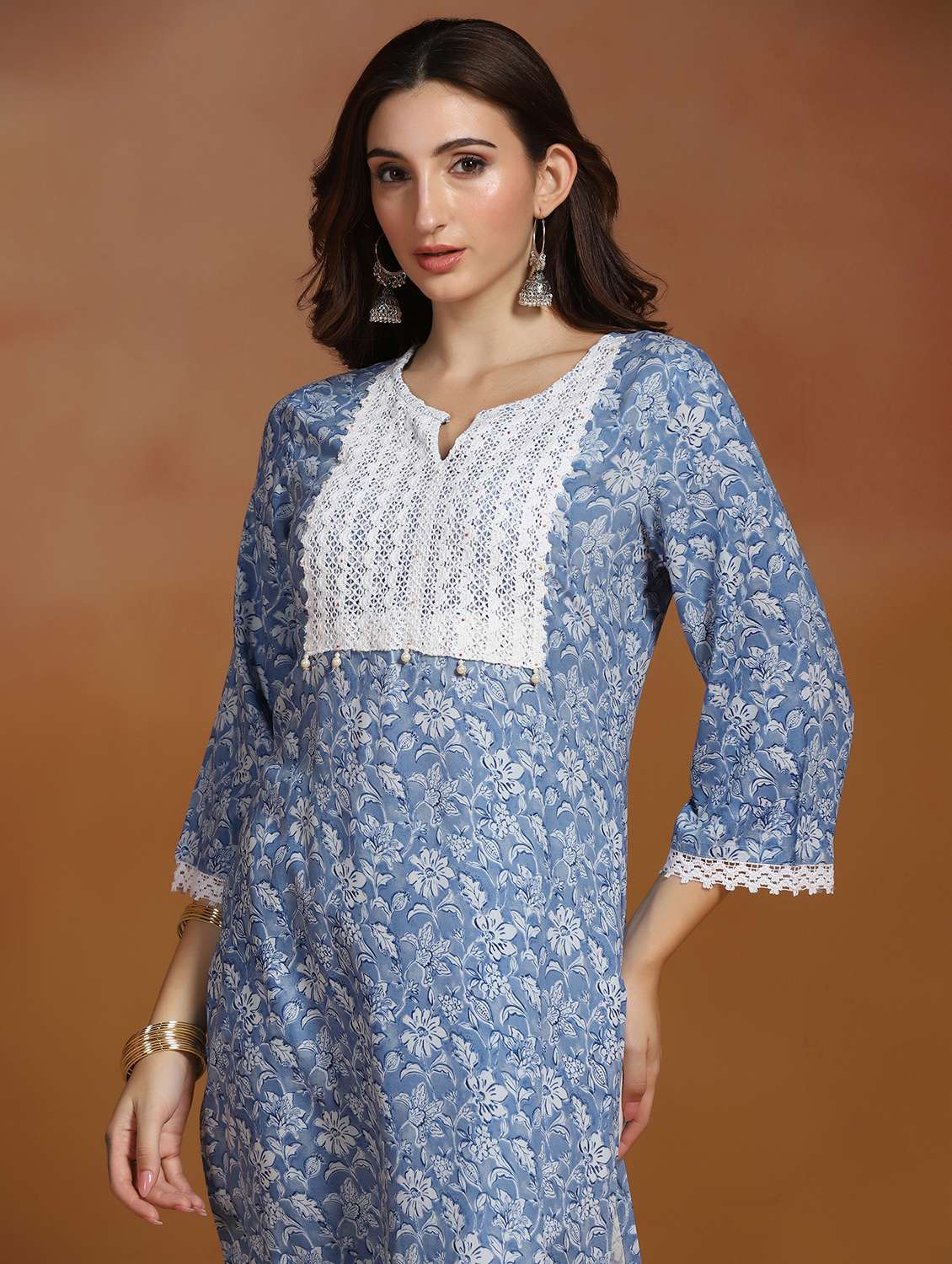 women printed three quarter sleeves straight kurta - 22527728 -  Standard Image - 1