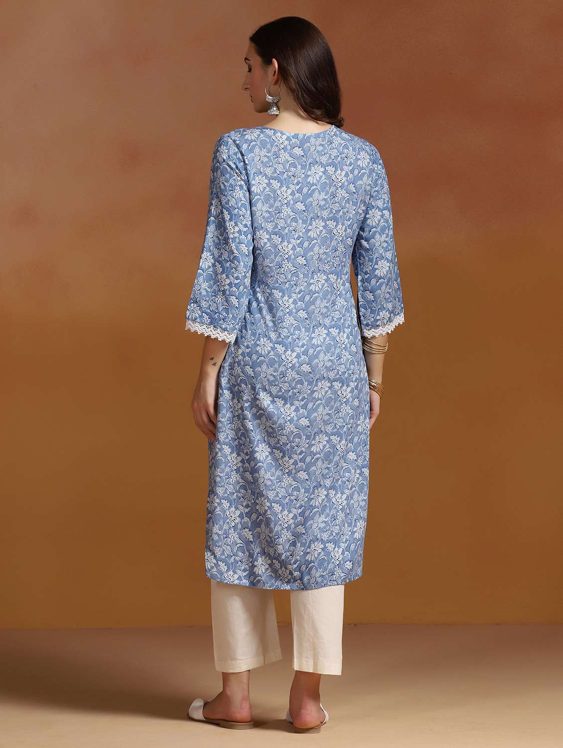 women printed three quarter sleeves straight kurta - 22527728 -  Standard Image - 4