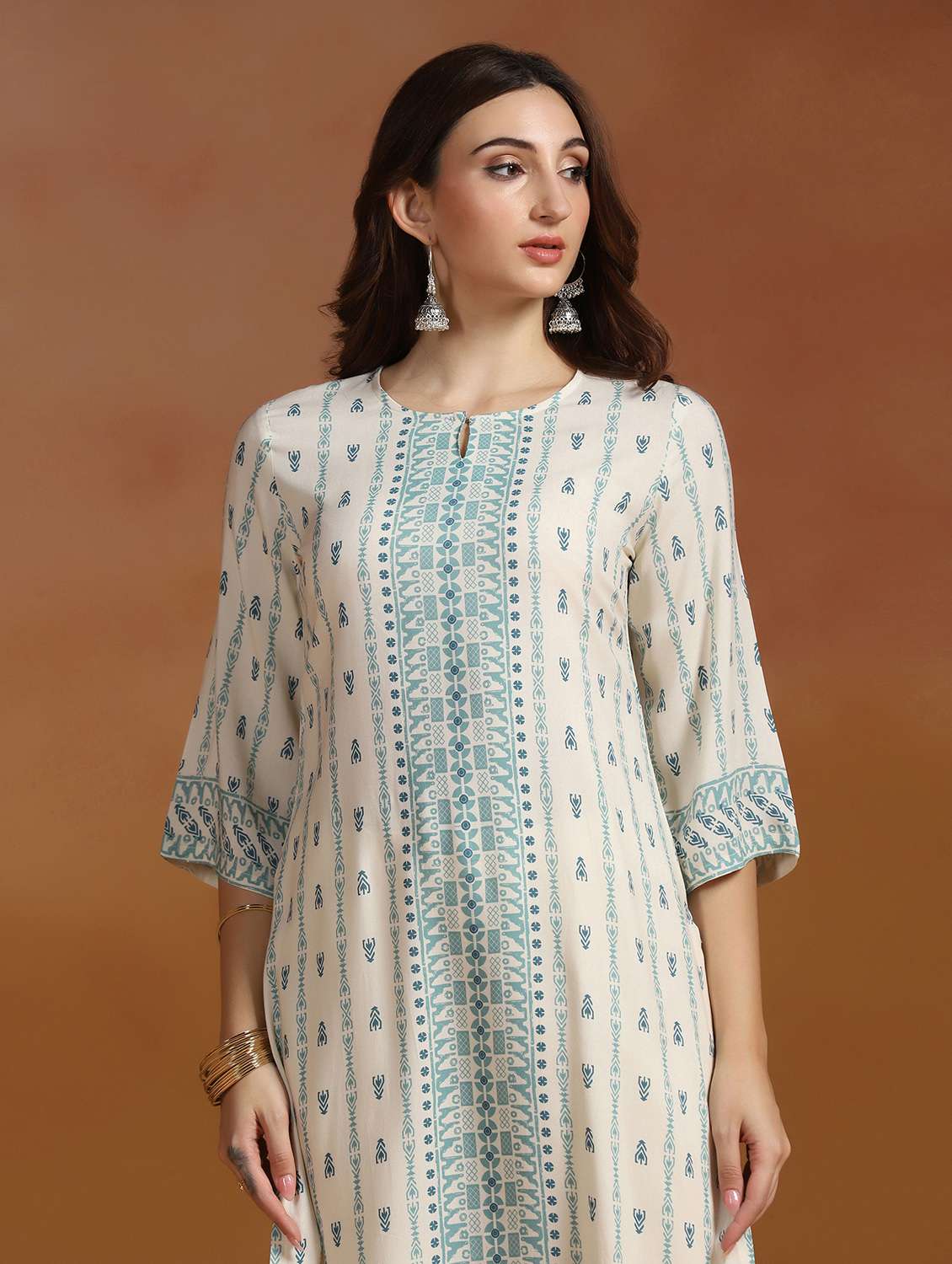 women printed three quarter sleeves straight kurta - 22527729 -  Standard Image - 1