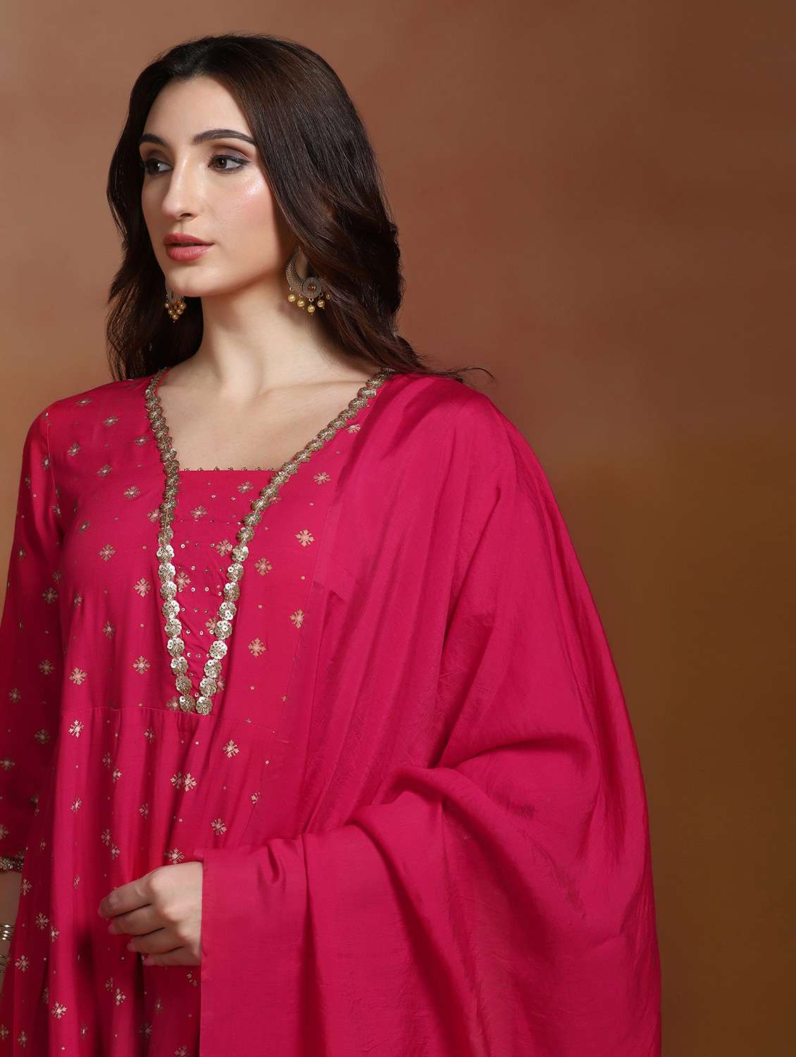 women printed three quarter sleeves kurta dupatta set - 22527730 -  Standard Image - 1