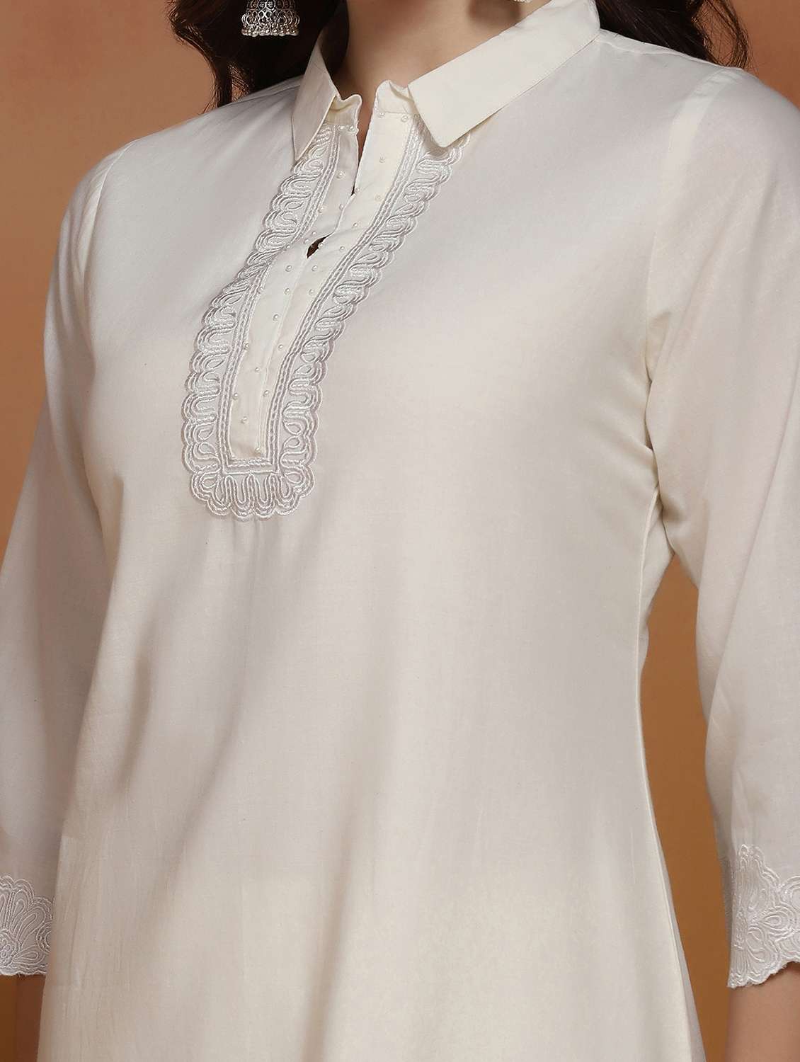 women embroidered three quarter sleeves kurta and pant set - 22527744 -  Standard Image - 1