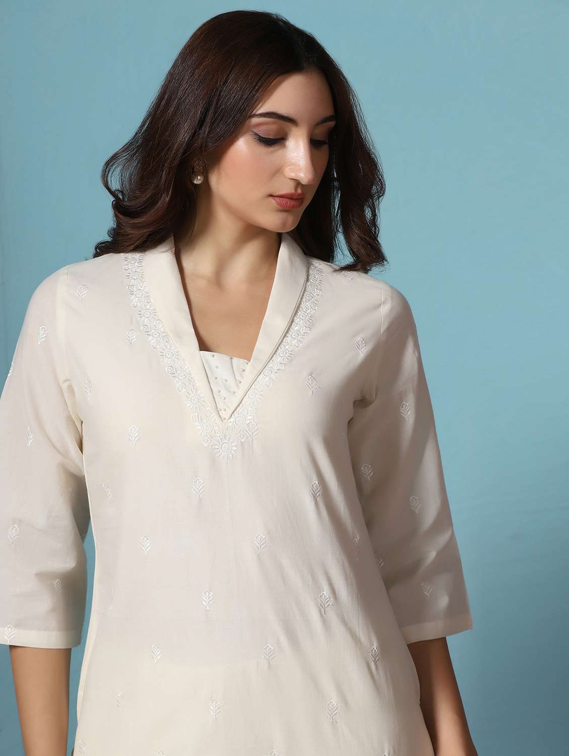 women embroidered three quarter sleeves kurta and pant set - 22527746 -  Standard Image - 1