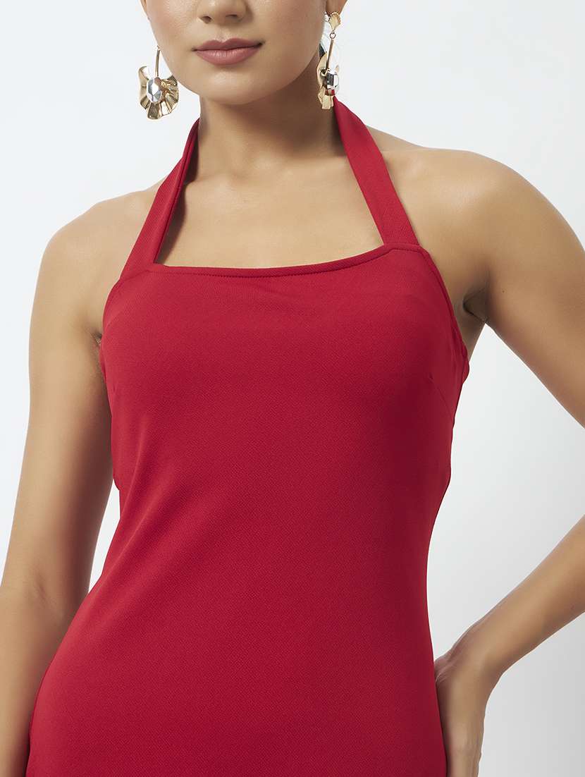women solid halter neck a-line dress - 22527758 -  Standard Image - 1