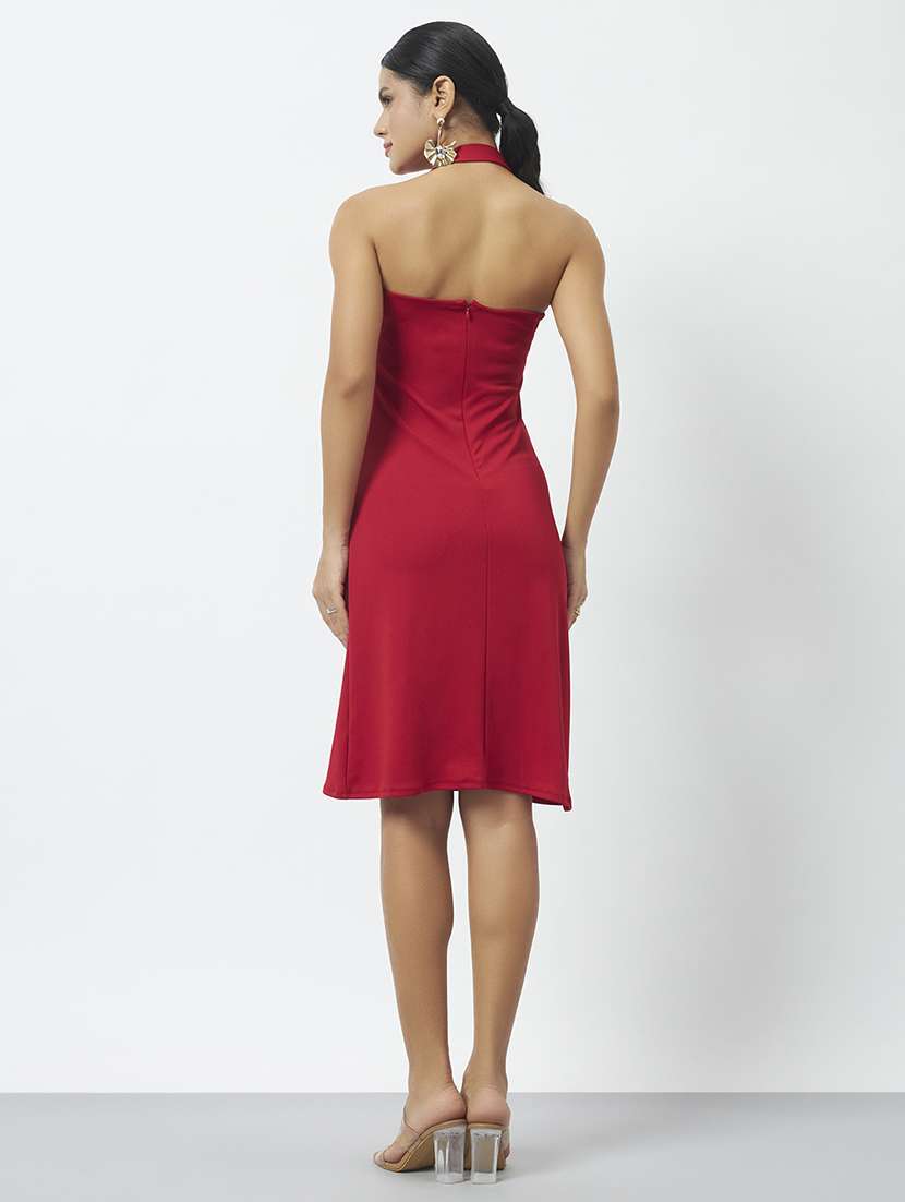 women solid halter neck a-line dress - 22527758 -  Standard Image - 4