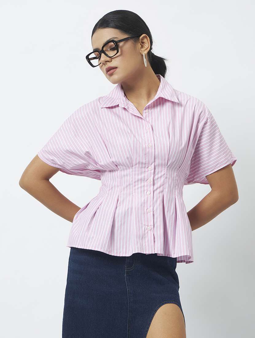 women printed collared regular shirt