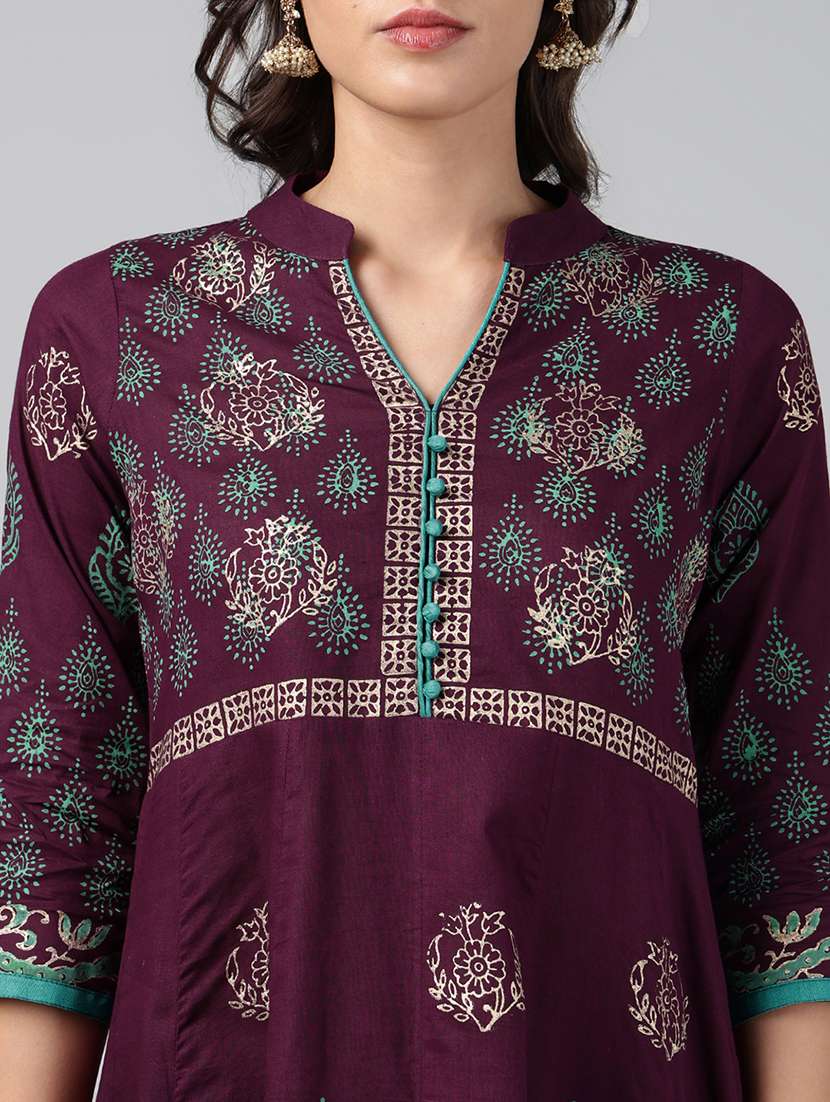 women printed three quarter sleeve anarkali kurta - 22527766 -  Standard Image - 1