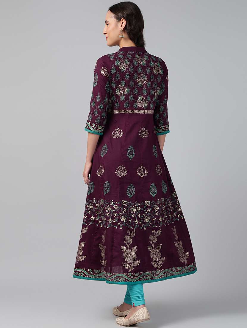 women printed three quarter sleeve anarkali kurta - 22527766 -  Standard Image - 4