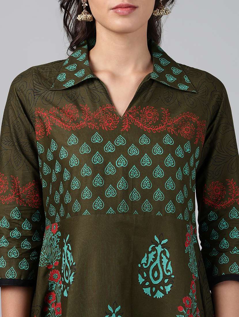 women printed three quarter sleeve anarkali kurta - 22527767 -  Standard Image - 1