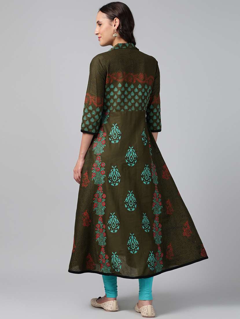 women printed three quarter sleeve anarkali kurta - 22527767 -  Standard Image - 4