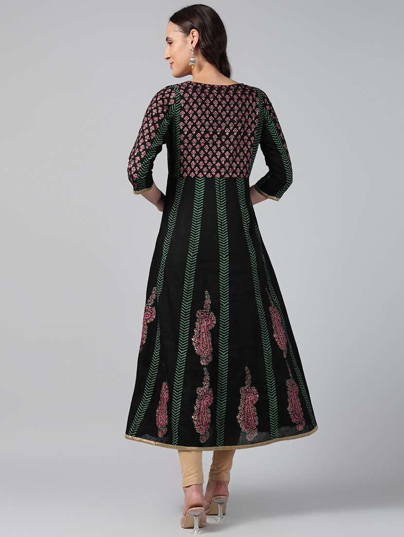 women printed three quarter sleeve anarkali kurta - 22527769 -  Standard Image - 4