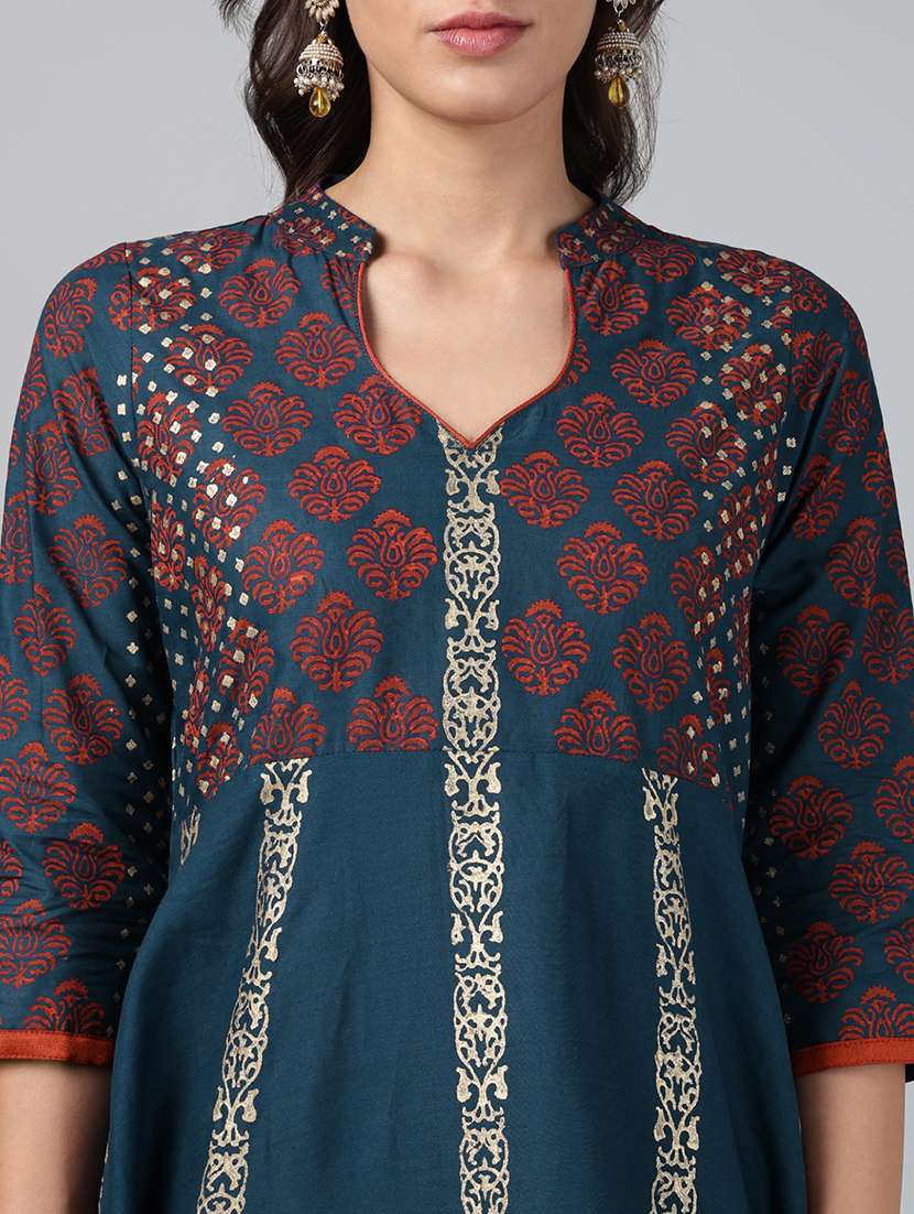 women printed three quarter sleeve anarkali kurta - 22527770 -  Standard Image - 1
