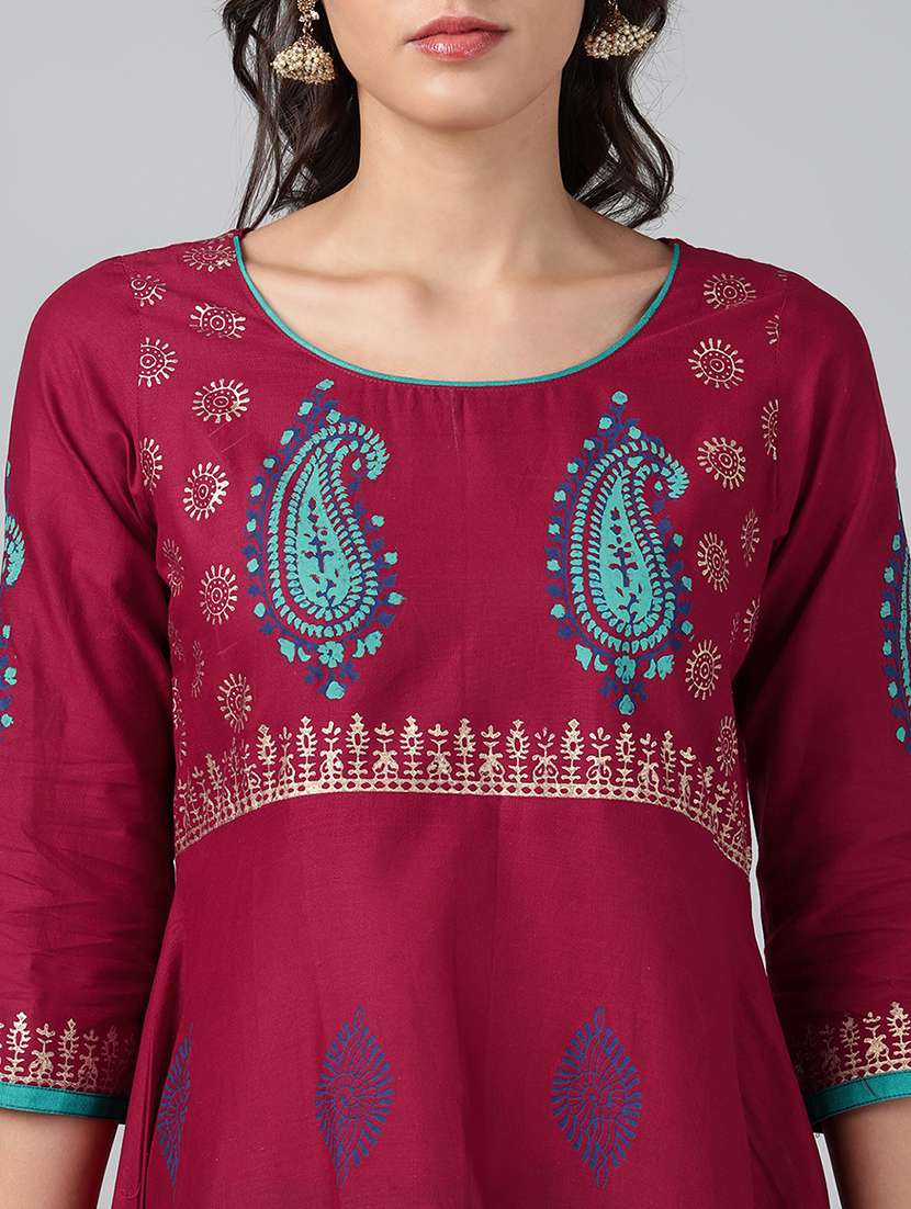 women printed three quarter sleeve anarkali kurta - 22527773 -  Standard Image - 1