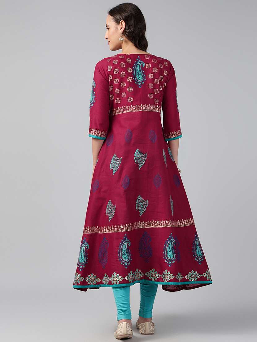 women printed three quarter sleeve anarkali kurta - 22527773 -  Standard Image - 4