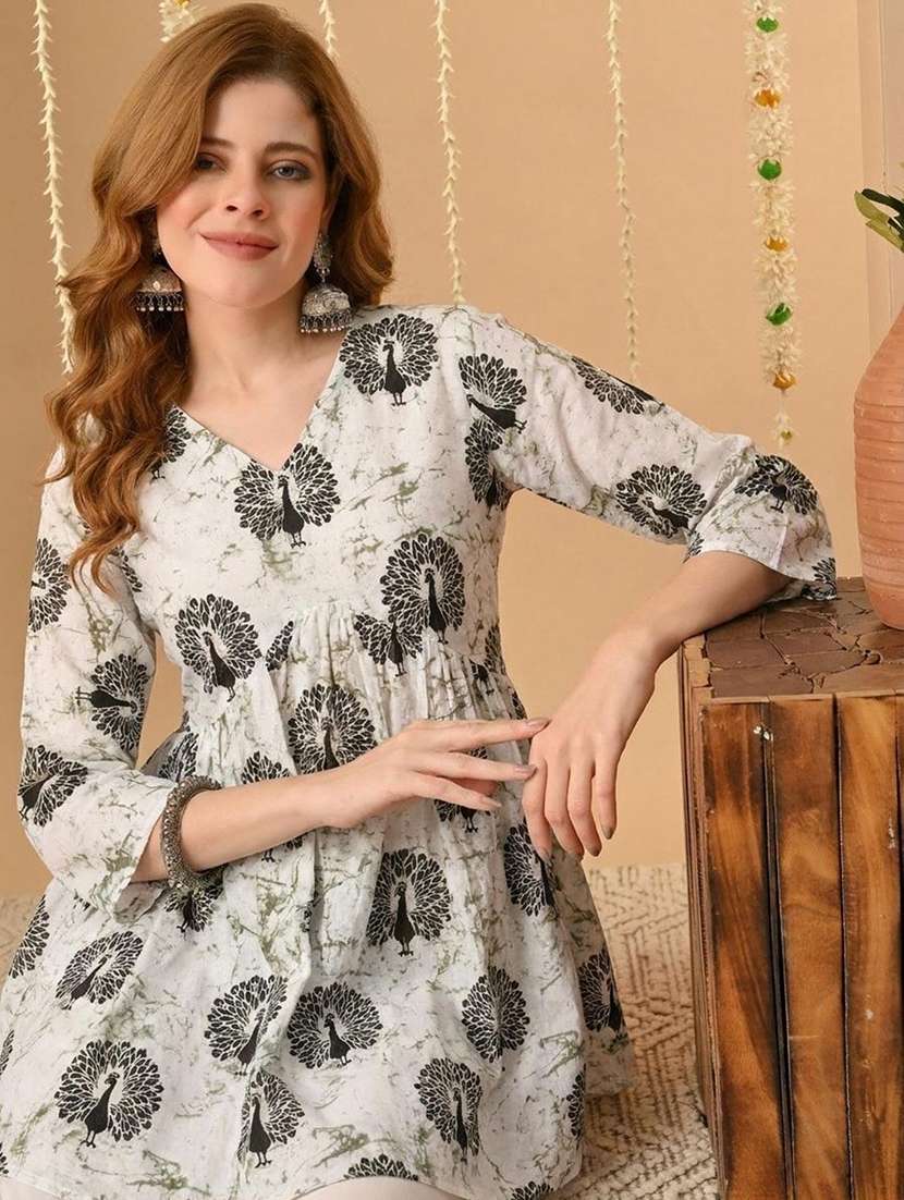 women printed three quarter sleeves a-line kurti - 22527774 -  Standard Image - 1
