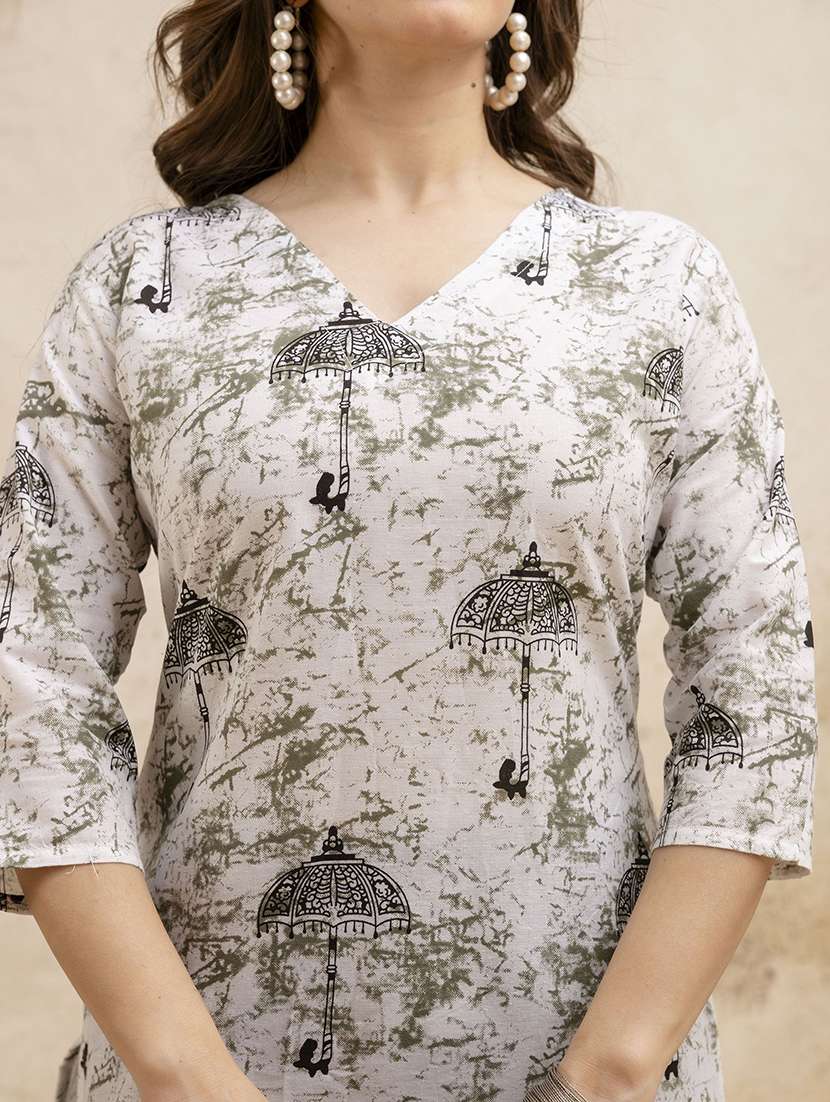 women printed three quarter sleeve straight kurti - 22527775 -  Standard Image - 1