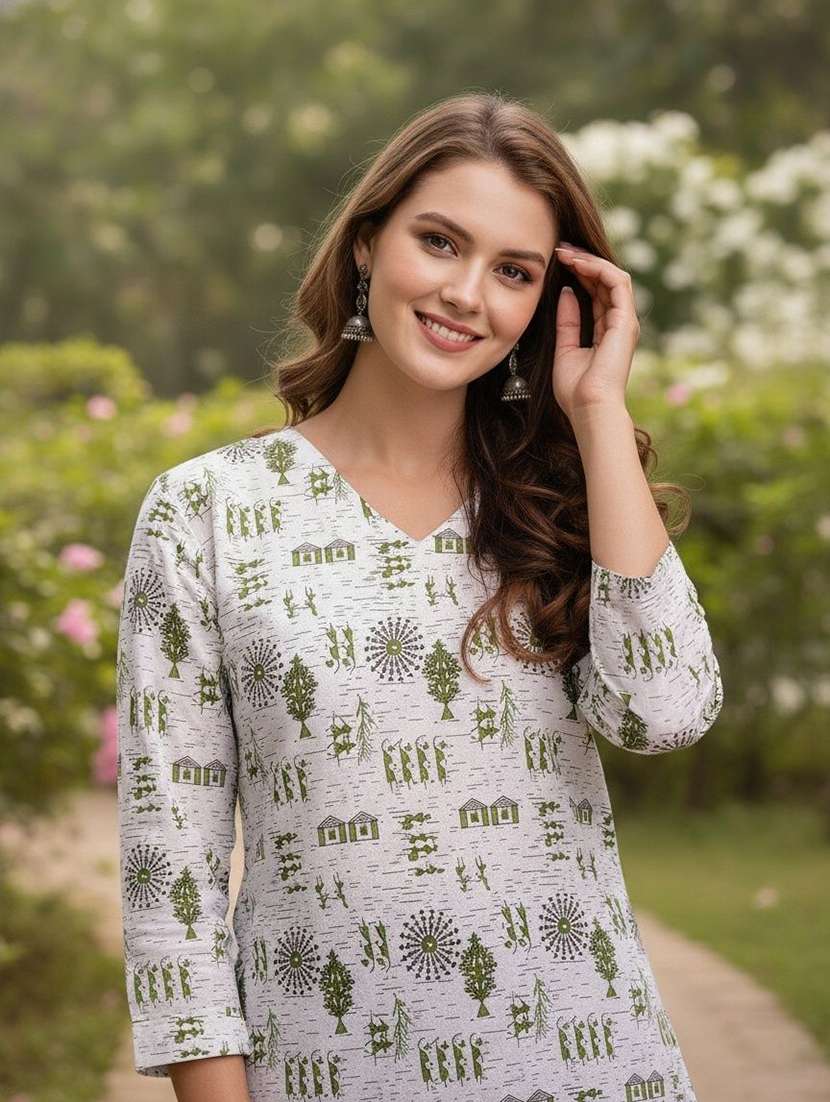 Women Printed Three Quarter Sleeve Straight Kurti - 22527776 -  Standard Image - 1