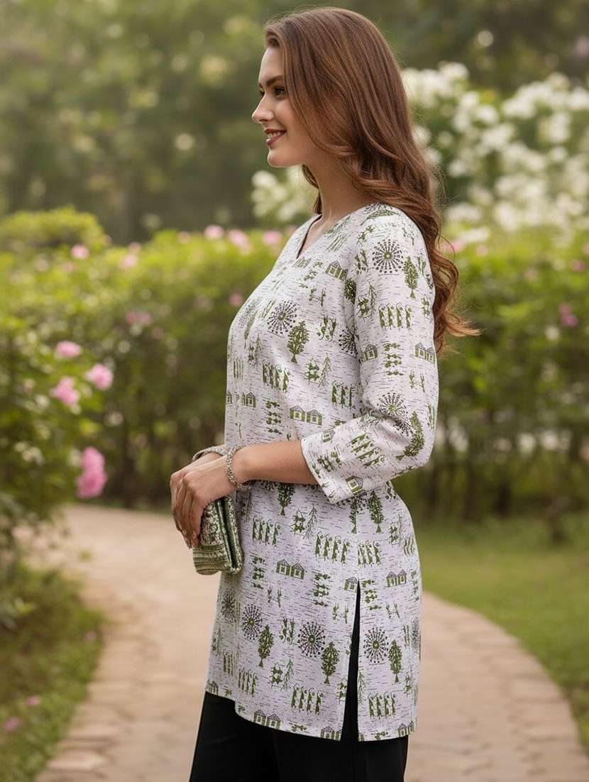 Women Printed Three Quarter Sleeve Straight Kurti - 22527776 -  Standard Image - 4