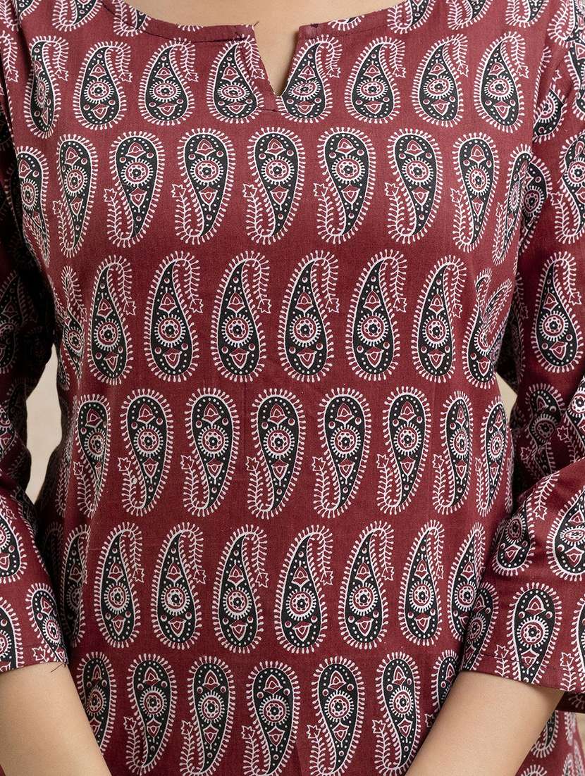women printed three quarter sleeve straight kurti - 22527779 -  Standard Image - 1