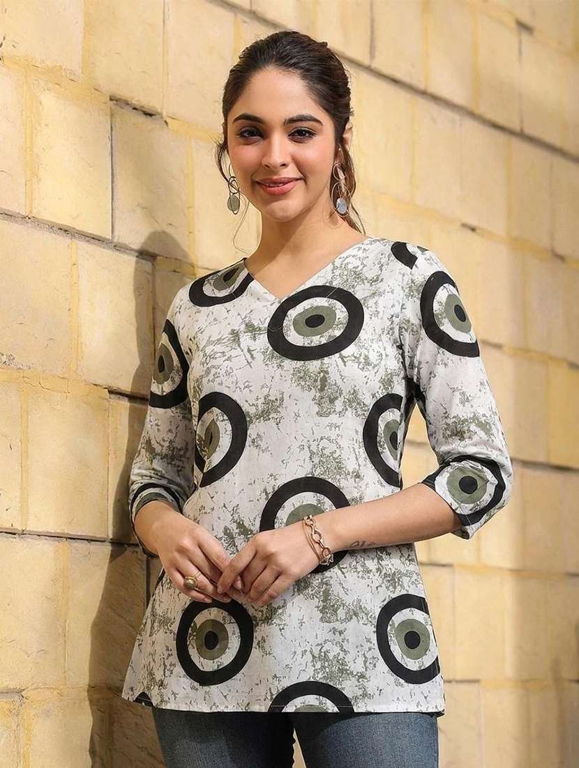 women printed three quarter sleeve straight kurti - 22527780 -  Standard Image - 1
