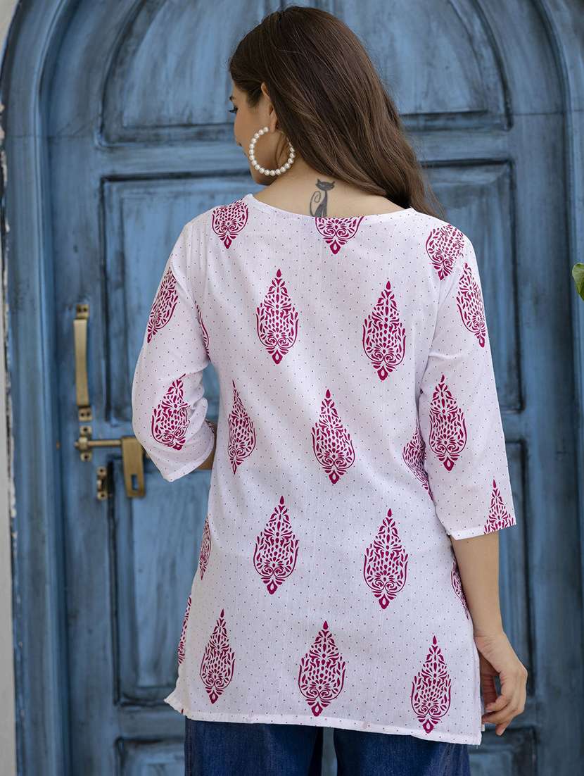 women printed three quarter sleeve straight kurti - 22527785 -  Standard Image - 4