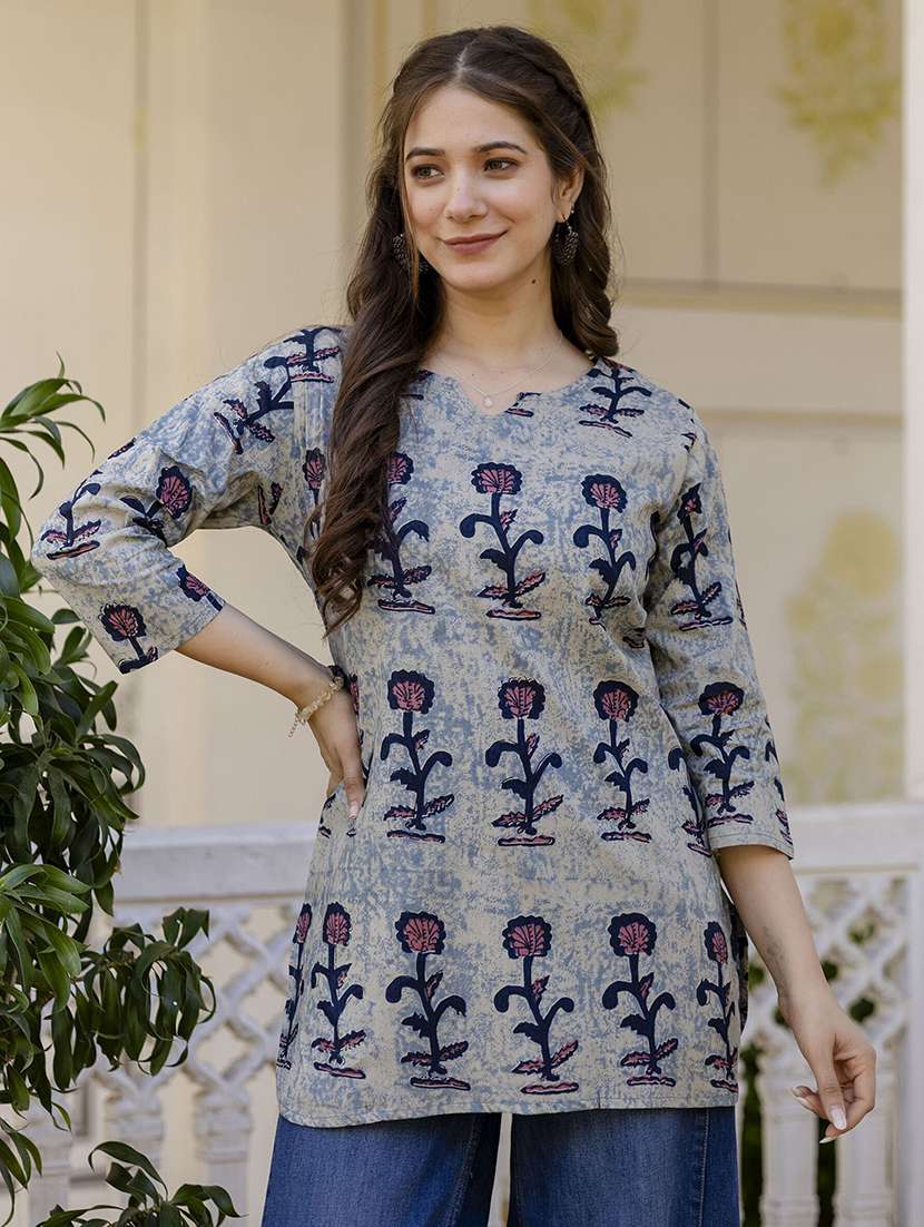 women printed three quarter sleeve straight kurti - 22527786 -  Standard Image - 1