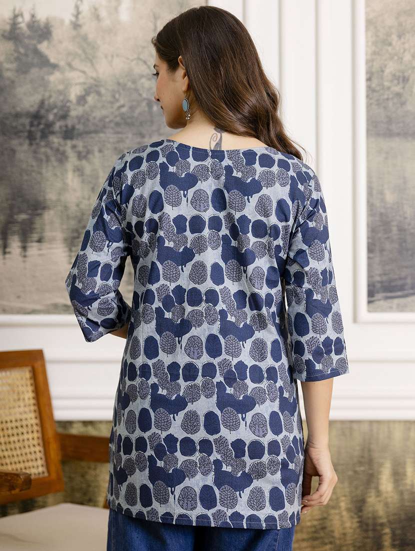 women printed three quarter sleeve straight kurti - 22527787 -  Standard Image - 4