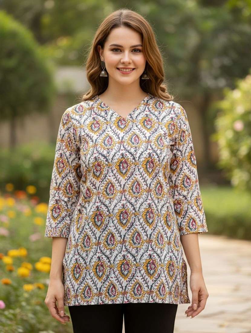 women printed three quarter sleeve straight kurti - 22527789 -  Standard Image - 1