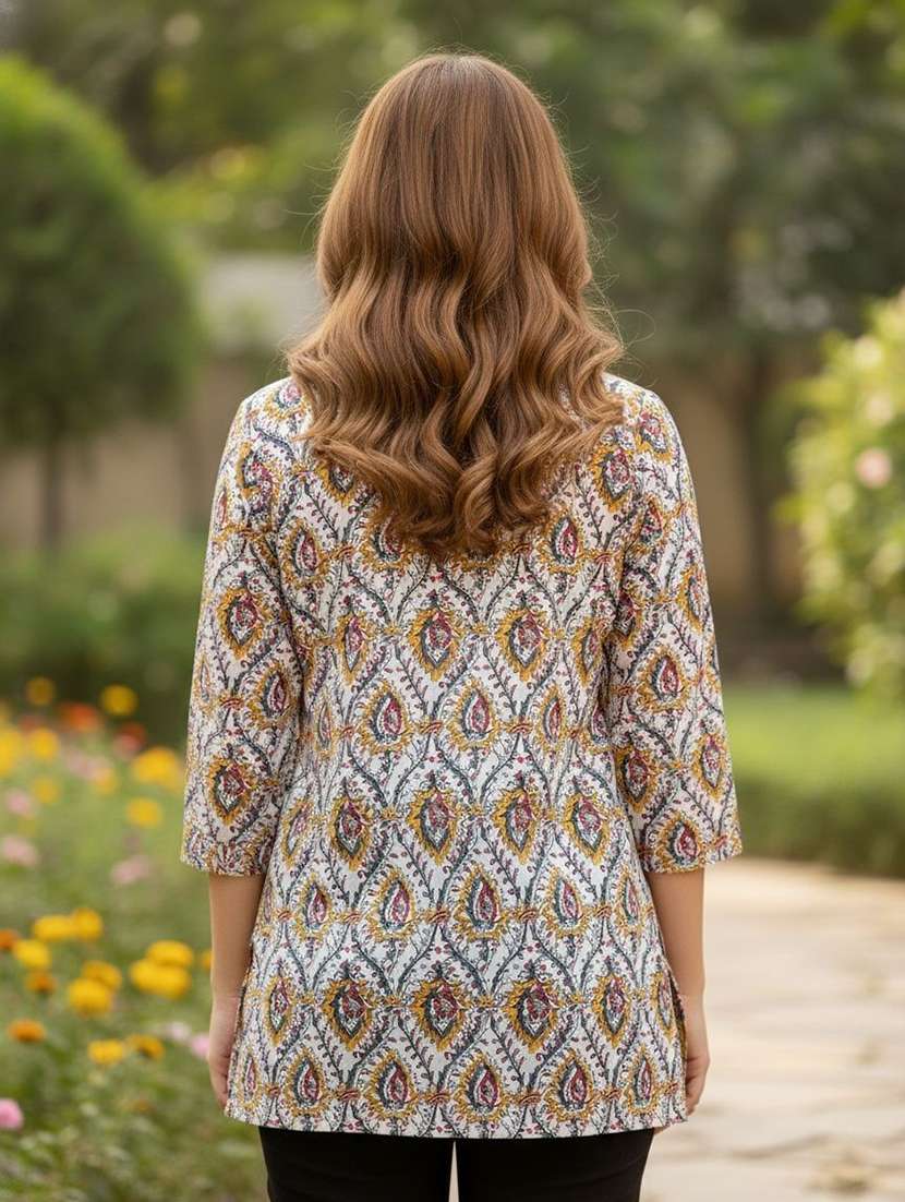 women printed three quarter sleeve straight kurti - 22527789 -  Standard Image - 4