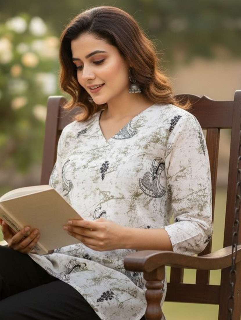 women printed three quarter sleeve straight kurti - 22527792 -  Standard Image - 1